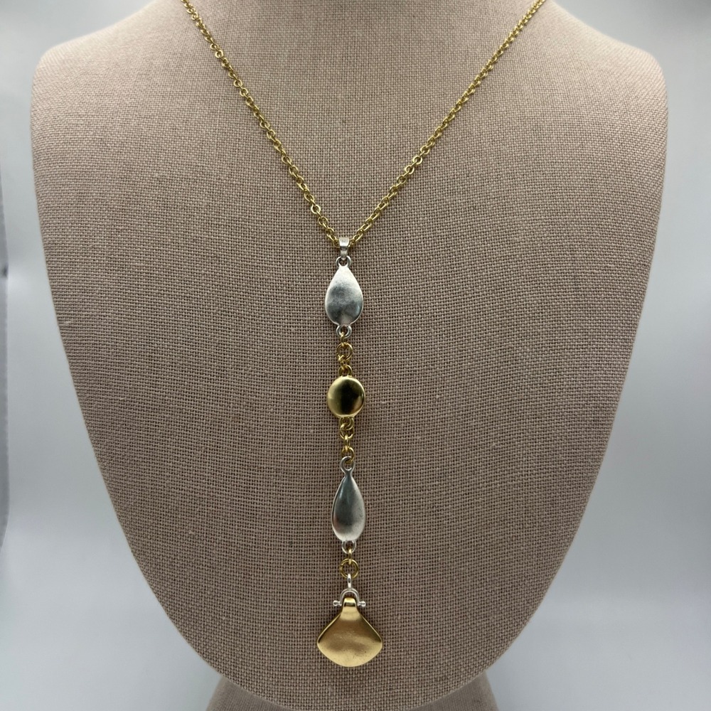 Lucky Brand Mixed Metal Drop Necklace Gold Silver Tone Two Tone Boho Long Chain